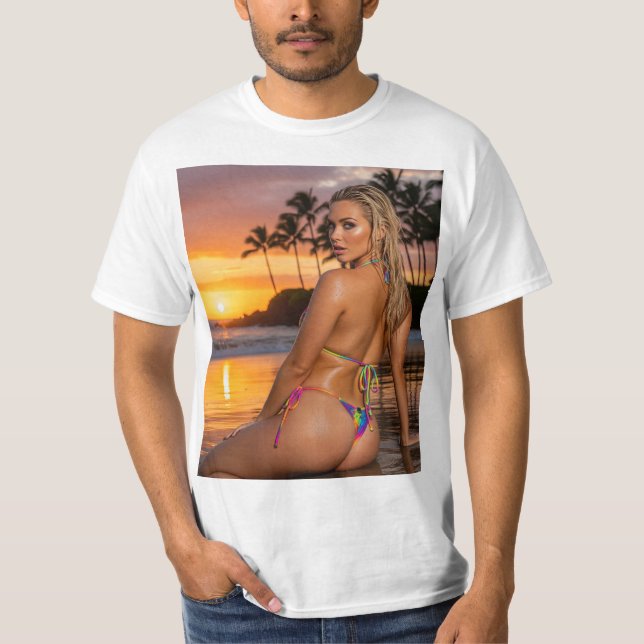 CAMISETA 美しい金髪モデル美女が不意向いてくれている (Frente)