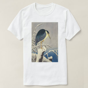 Camiseta 雪に青サギ, garça-real azul na neve, Ohara Koson do