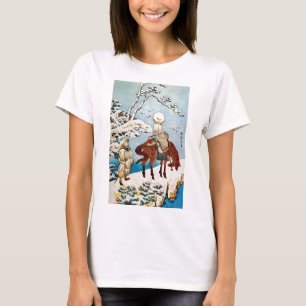 Camiseta 雪 の 人, 北 斎 viajantes em neve, Hokusai, Ukiyo-e