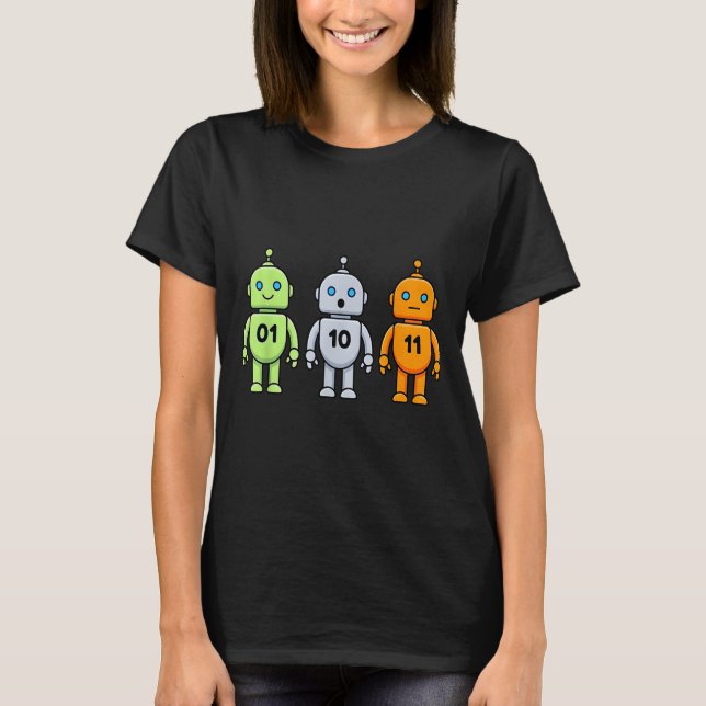 Camiseta 01 10 11 programação de robôs engraçado homens mul (Frente)