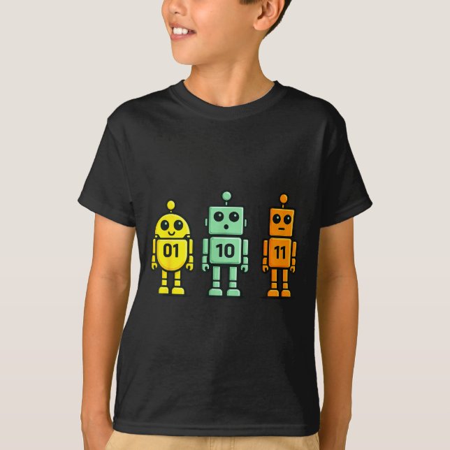 Camiseta 01 10 11 robô engraçado código binário robôs 01 10 (Frente)