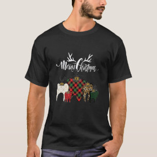 Camiseta 0 Dentista Natal Leopardo Engraçado Plaid Dentes D