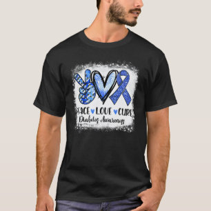 Camiseta 0 Desbotado Paz Amor Cura Fita Azul Cinza Diabete