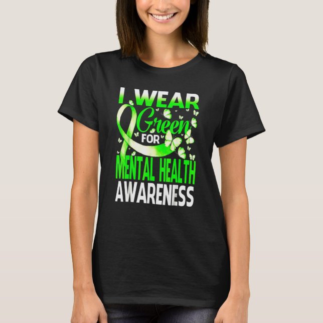 Camiseta 0 Eu Uso Verde Para Borboleta De Consciência Da Sa (Frente)