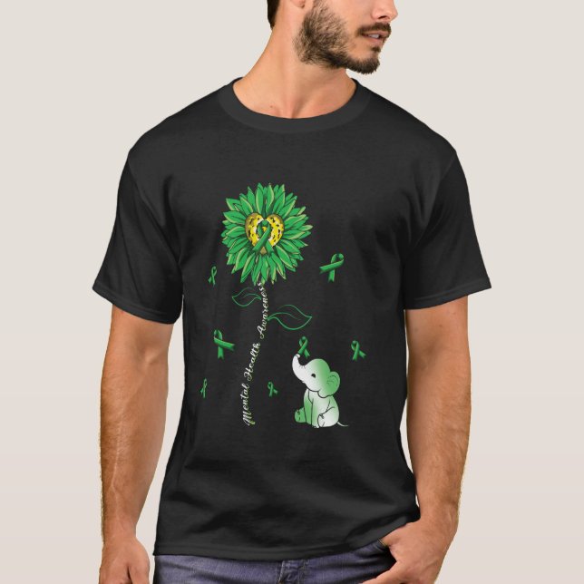Camiseta 0 Laço de Conscientização do Elefante Verde Saúde  (Frente)