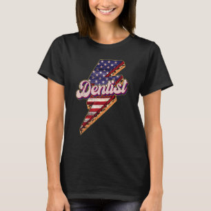 Camiseta 0 Patriótico Dentista Relâmpago Bandeira Americana