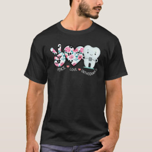 Camiseta 0 Paz Amor Ortodontia Rosa Dentista Amor Engraçado