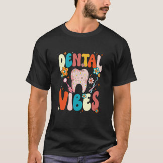 Camiseta 0 Vibrações Dentárias Groovy Retrô Engraçado Denti