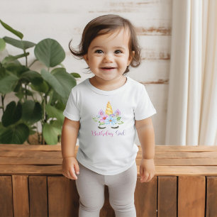 Camiseta 1º Aniversário Aquarela Floral Unicórnio Mágico