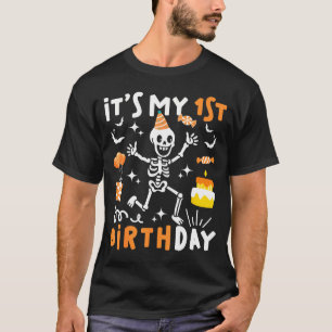 Camiseta 1º aniversário crianças esqueleto engraçado 1º ani