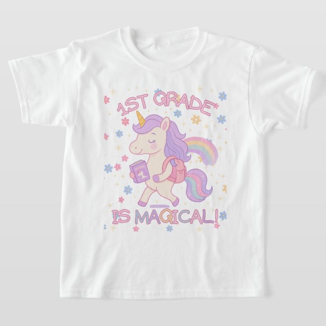 Camiseta 1º ano é Mágico Volta às Aulas Unicórnio Pastel (Postura )