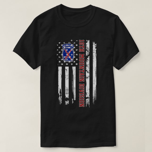 Camiseta 10ª Divisão de Montanha Bandeira Americana Dia F (Frente do Design)