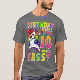 Camiseta 10ª Menina de Aniversário A Bater Unicórnio 10 Ano