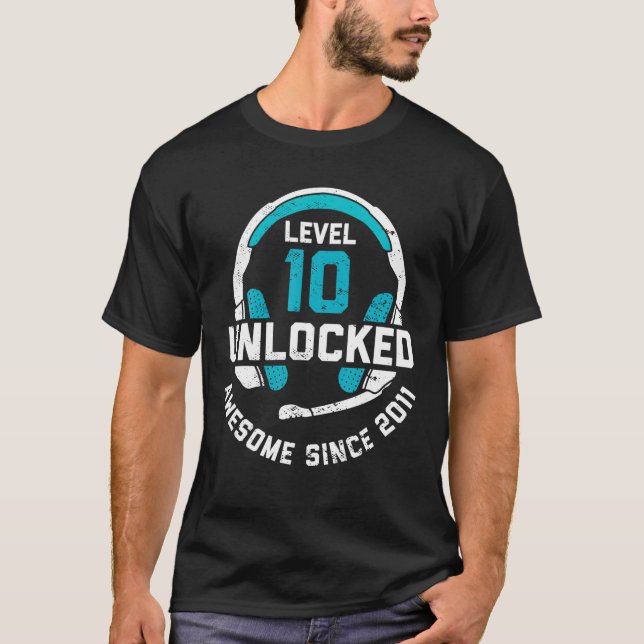 Camiseta 10º Aniversário Com Presente Nível 10 Desbloqueado (Frente)