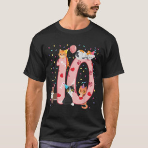 Camiseta 10º Aniversário Gato De Gato Bonito De 10 Anos Bd