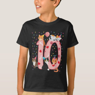 Camiseta 10º Aniversário Gato De Gato Bonito De 10 Anos Bd