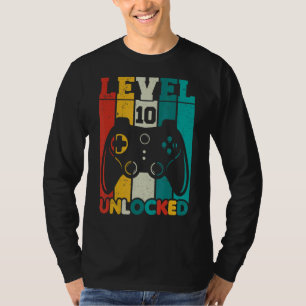 Camiseta 10º Aniversário Nível 10 Desbloqueado 10 Anos Vi