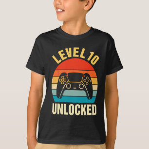 Camiseta 10º Aniversário Nível 10 Jogador de Vídeo Desbloqu