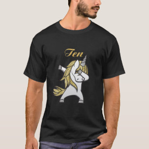 Camiseta 10º Aniversário, Ouro De 10 Anos Dançando Unicórni