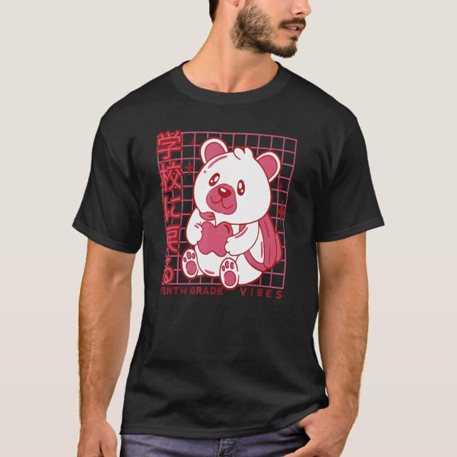 Camiseta 10º ano de volta às colégios de ursos de peluche j (Frente)