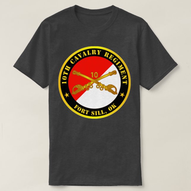 Camiseta 10º Regimento de Cavalaria Fort Sill OK w Cav Bran (Frente do Design)