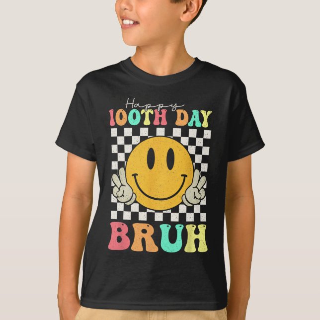 Camiseta 100º Dia Bruh Sorri 100 Dias De Meninos Escolares (Frente)