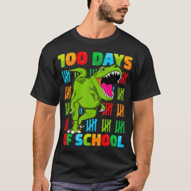 Camiseta 100º Dia da Escola Dino Kids Feliz 100 Dias de Din (Frente)