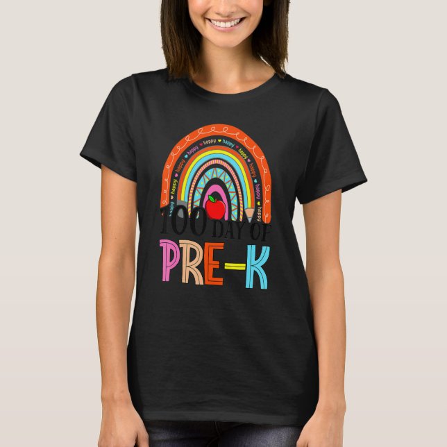 Camiseta 100º Dia Da Professora De Pré K 100 Dias Mais Inte (Frente)