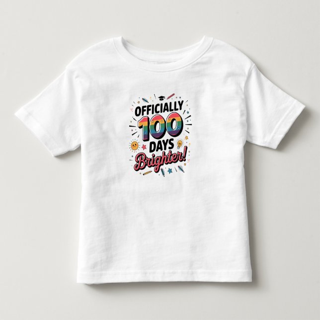 Camiseta 100º Dia de Aula, Oficialmente 100 Dias Mais Brilh (Frente)