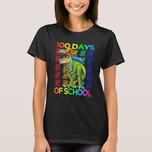 Camiseta 100º Dia de Aulas Meninos Feliz 100 Dias Dinossaur (Frente)