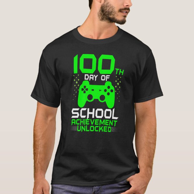 Camiseta 100º Dia de Escola Gamer Professores Crianças Feli (Frente)