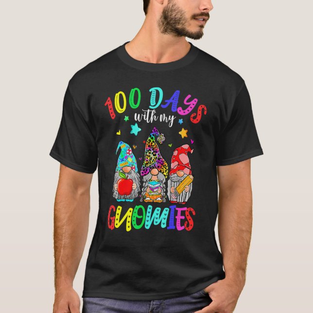 Camiseta 100º Dia De Figuras De Gnomo Escolar Para Mulheres (Frente)