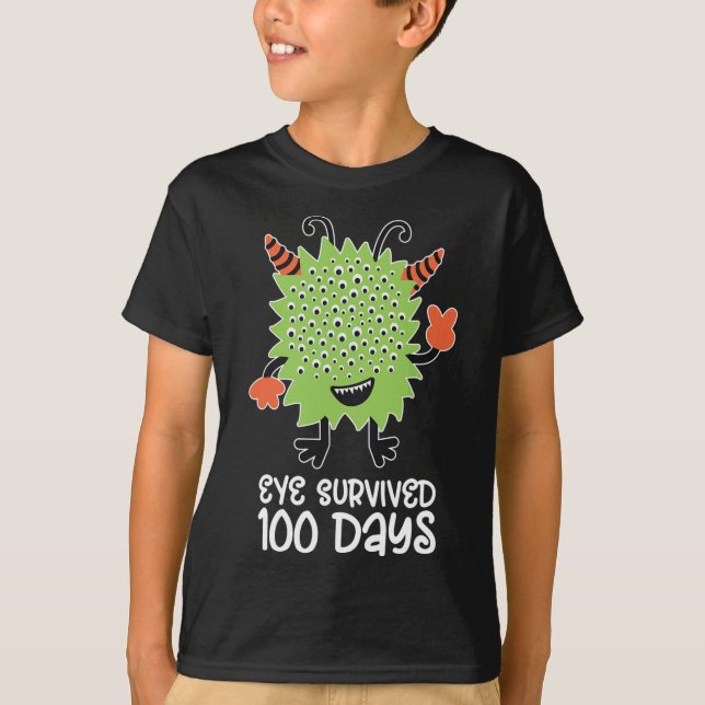 Camiseta 100º Dia De Meninos De Monstro Escolar Sobrevivera (Frente)
