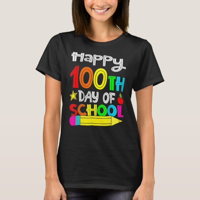 Camiseta 100º Dia De Oferta Para Estudantes Felizes 100 Dia (Frente)