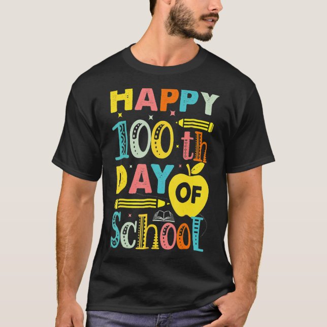 Camiseta 100º Dia de Professores Crianças Feliz 100 (Frente)