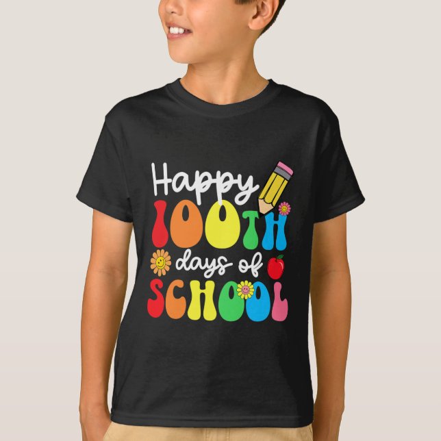 Camiseta 100º Dia de Professores Crianças Feliz 100 (Frente)