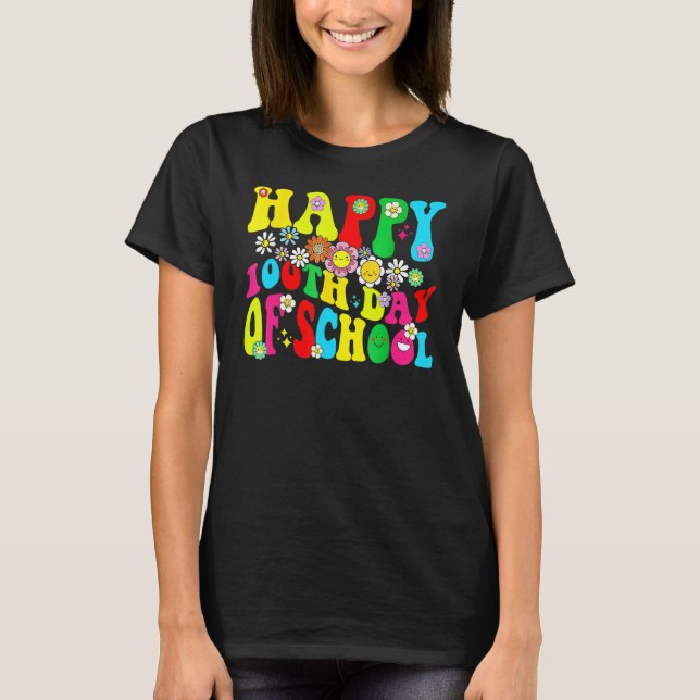 Camiseta 100º Dia de Professores Escolares Retro Groovy Hap (Frente)