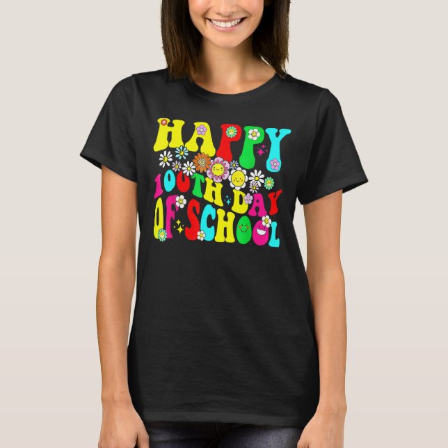 Camiseta 100º Dia de Professores Escolares Retro Groovy Hap (Frente)