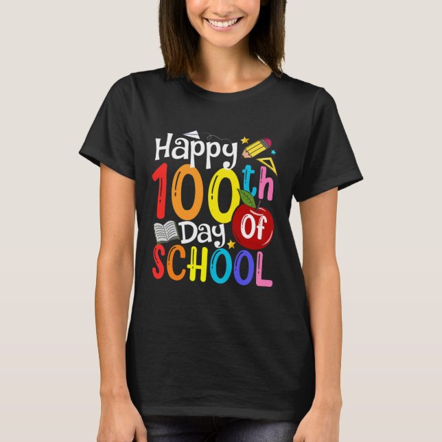 Camiseta 100º Dia de Professores Estudantes Feliz 100 Dia (Frente)
