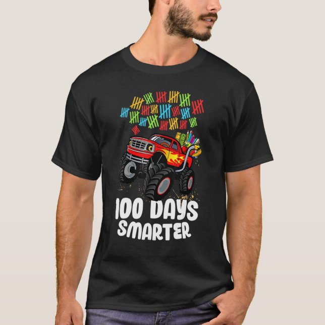 Camiseta 100º Dia Do Caminhão Monstro Da Escola 100 Smarter (Frente)