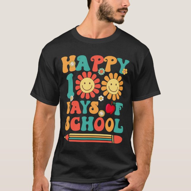Camiseta 100.º Dia Da Educação, Professora Groovy - 100 Dia (Frente)