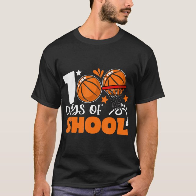 Camiseta 100.º Dia De Crianças De Basquete Escolar 100 Dias (Frente)