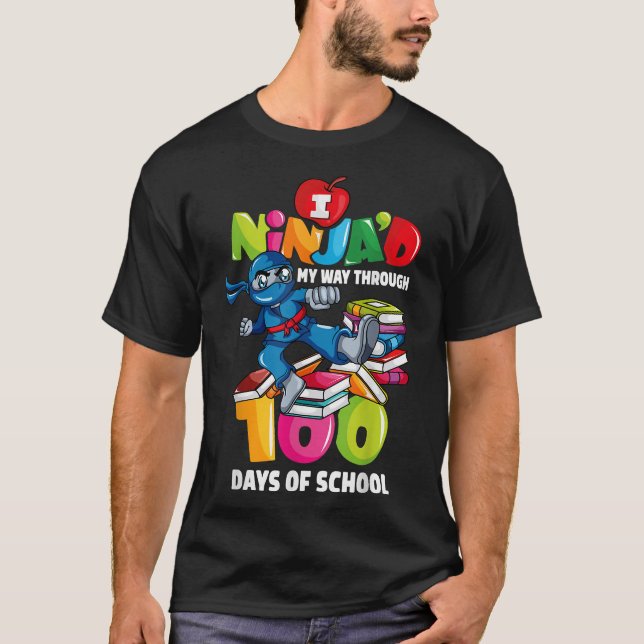 Camiseta 100.º Dia de Professores Ninja Escolares 100 Dias (Frente)
