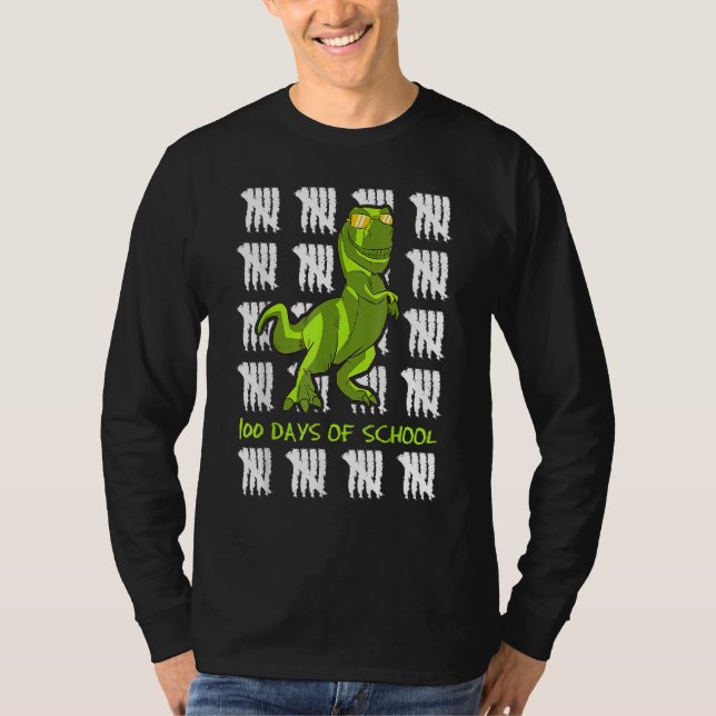 Camiseta 100.º Dia do Estudante Escolar Dino Tyrannosaurus  (Frente)