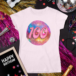 Camiseta 100.a Festa de aniversário de Bola de Disco Rosa D