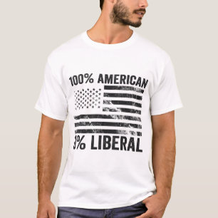 Camiseta 100% americano 0% Liberal Republicano Bandeira Ame