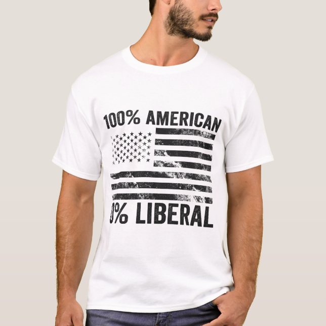 Camiseta 100% americano 0% Liberal Republicano Bandeira Ame (Frente)