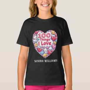Camiseta 100 Coisas Que Eu Amo" Design Kawaii - Bonita