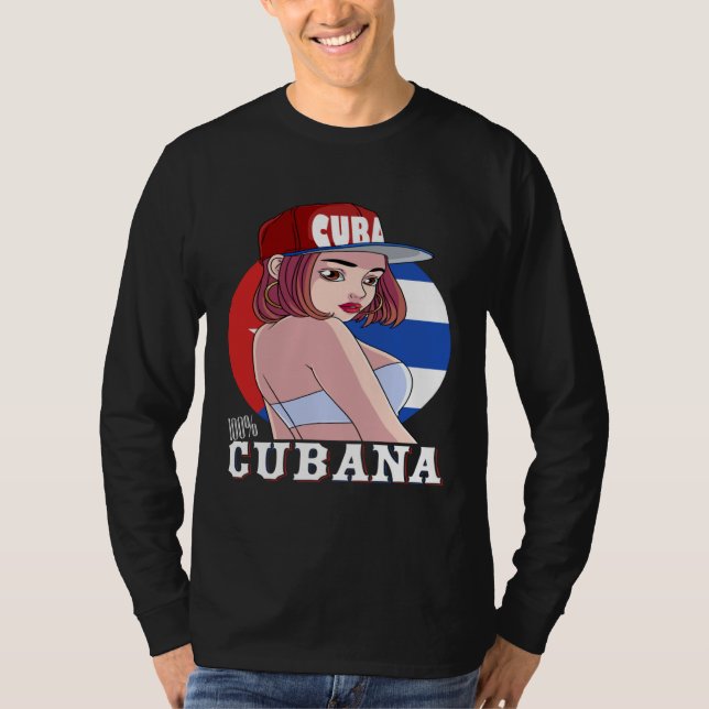 Camiseta 100 Cubana Strong Girl Cuba Flag Pride (Frente)