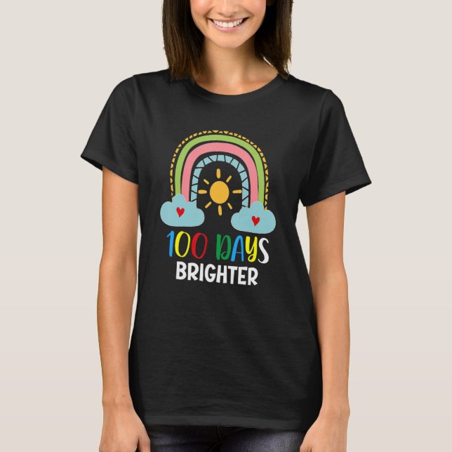 Camiseta 100 Days Brighter 100th Day Of School Pink Rainbow (Frente)